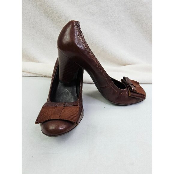 Franco Sarto Size 6.5M Womens Chocolate Brown Slip On Bow Accent Heel Shoes - Picture 13 of 14
